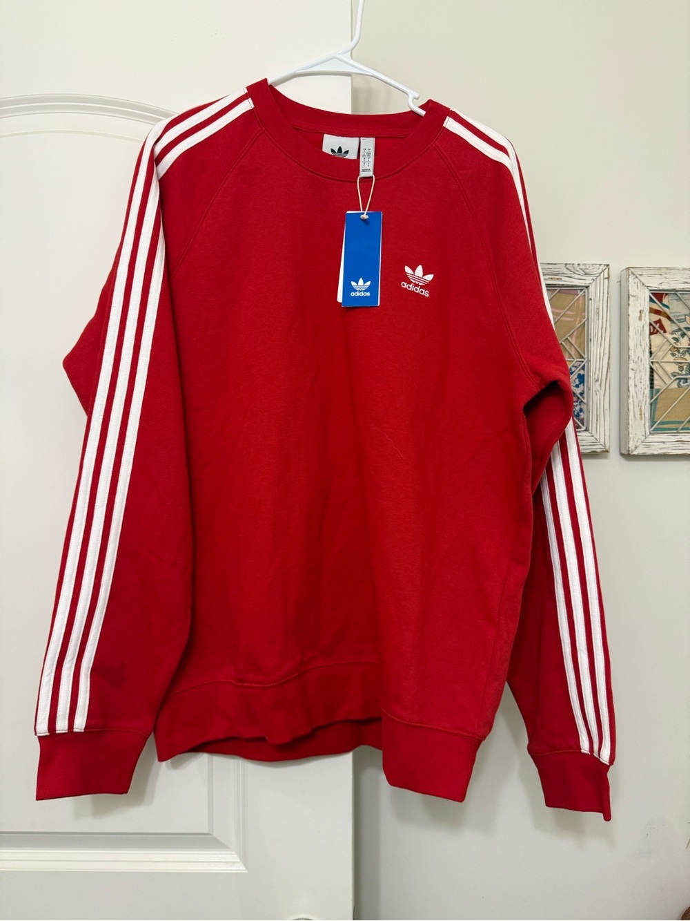 adidas Red Crewneck Sweatshirt with White 3-Stripes